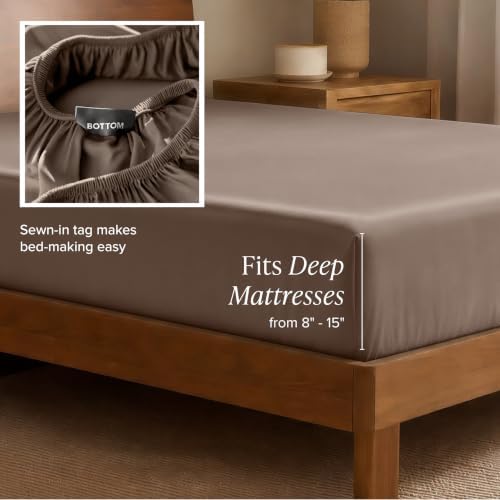 Bare Home 100% Rayon Made from Bamboo Fitted Sheet (Queen, Taupe)