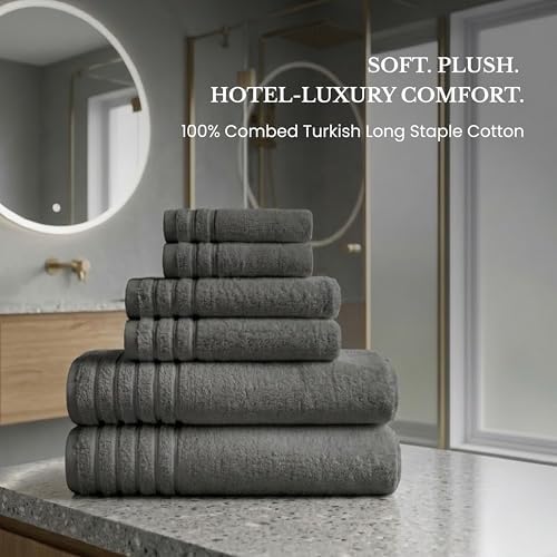BW Luxe Home Bath Towel Set, 6-Piece, 100% Turkish Cotton, 600 GSM