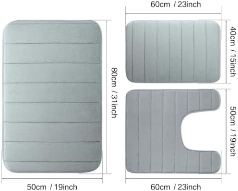 3 Pcs Bath Mats Non Slip Memory Foam Bathroom Soft Rugs Water