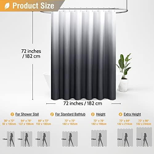 BTTN Grey Ombre Linen Textured Fabric Shower Curtain Set, 72x72, Gray
