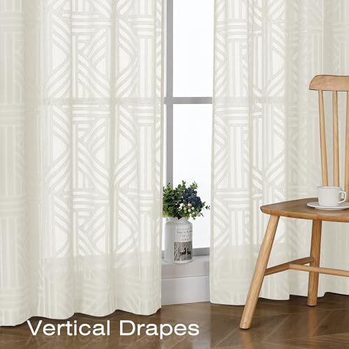 Simplebrand Semi Sheer Ivory Curtains 96 Inches Long 2 Panels, Light