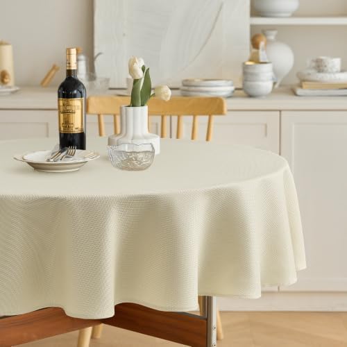 Decorelia Textured Fabric Rustic Round Tablecloth for Coffee Table