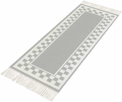 Grey Geometric Hallway Runner Rug 2'x5', Modern Abstract Art Plaid