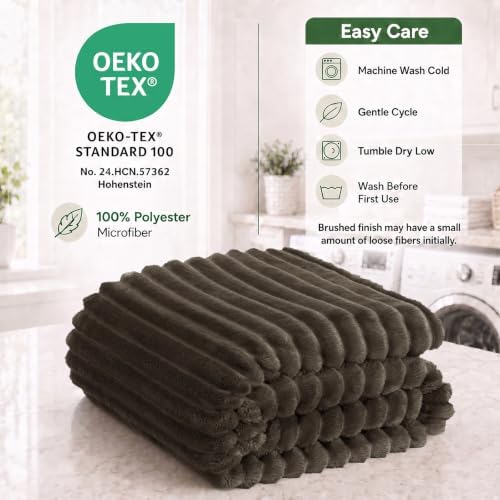 HIMEET Taupe Brown King Size Blanket, 300GSM Ribbed Fleece