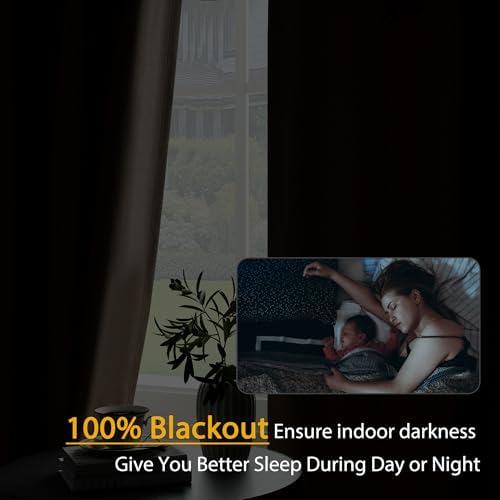 Brown 100% Blackout Linen Textured Curtains for Living Room, Bedroom