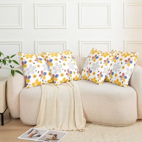 jejeloiu Yellow Flower Cushion Case Colorful Floral Throw Pillow