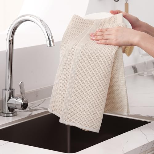 Homaxy 100% Cotton Oversized Waffle Weave Kitchen Towels 8-Pack, Beige