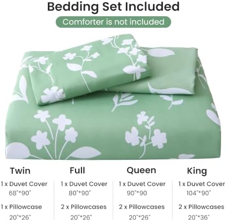 Mooreeke Duvet Cover King Size, 3 PCE Grayish Green Duvet Cover Set