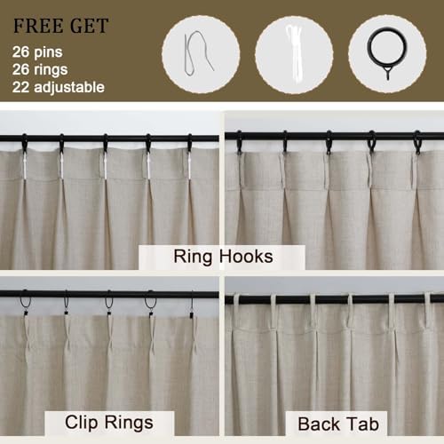 Extra Wide Pinch Pleated Curtains 120 Inches Long, Soft Airy Textured