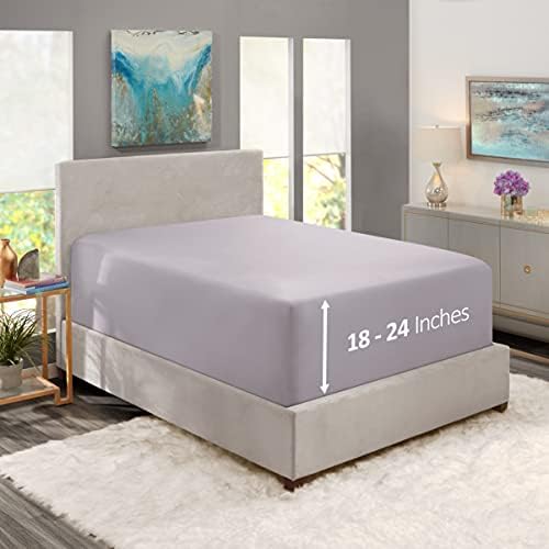 Hearth & Harbor Extra Deep Pocket Twin XL Fitted Sheet, Grey Lavender