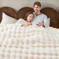 Fluffy Faux Fur Heated Blanket King Size,Cream,90"x100"