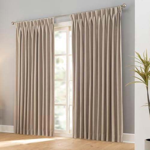 Sand Beige Blackout Window Curtains 108 inches Long, Double Pleated