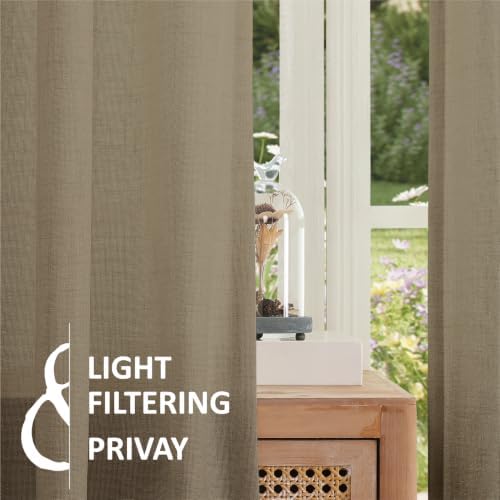 Pinch Pleated Linen Texture Semi Sheer Curtains Oatmeal 108 in Long