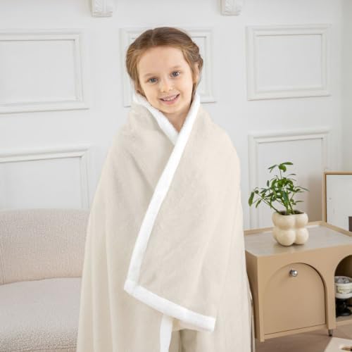 Feelyou Beige Throw Blanket Solid Color Soft Fleece Sherpa Cozy Fuzzy