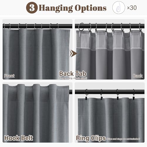 Guken Grey Linen 100% Blackout Curtains for Bedroom 84 Inches Long