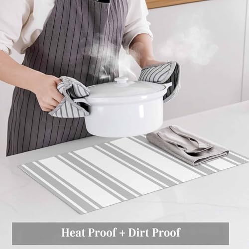 Placemats Set of 8, Modern Gray and White Stripes Table Mats Washable