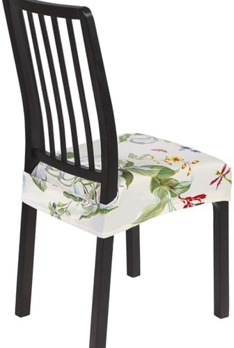 SearchI Dining Chair Seat Covers, Rear Covered(Beige Flower, 6pcs)