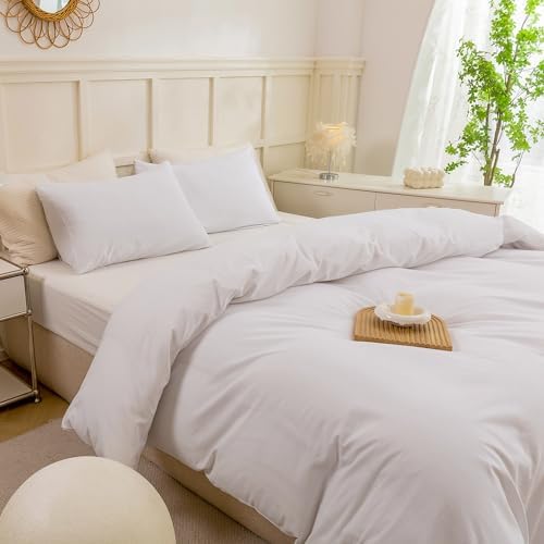 ECOCOTT Cotton 3 Pcs Duvet Cover Set Linen Feel Off White Queen Size