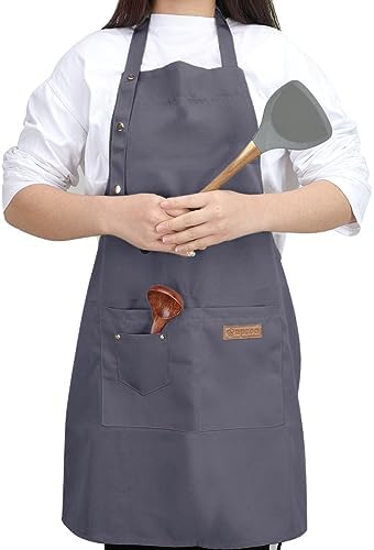 Kitchen Cooking Apron for Women Men with Big Pockets Canvas Waterproof