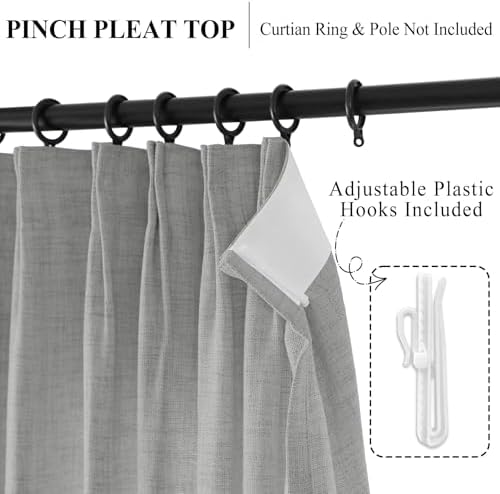 Fcosie Linen Curtains, Light Filtering Pinch Pleated Drapes for Living