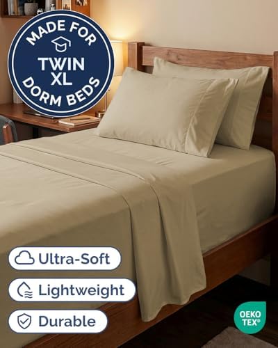 CGK Extra Deep Twin XL Sheet Set - 4pc College Dorm Room - Beige