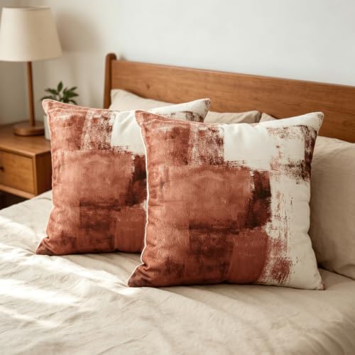 OYIMUA Velvet Decorative Pillow Covers Rust 18x18 Set of 2 Modern