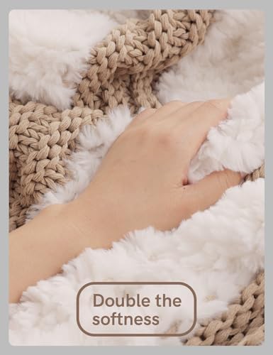 YnM Ultra Soft Fuzzy Throw Blanket, Hand Knit with Faux Rabbit Fur and