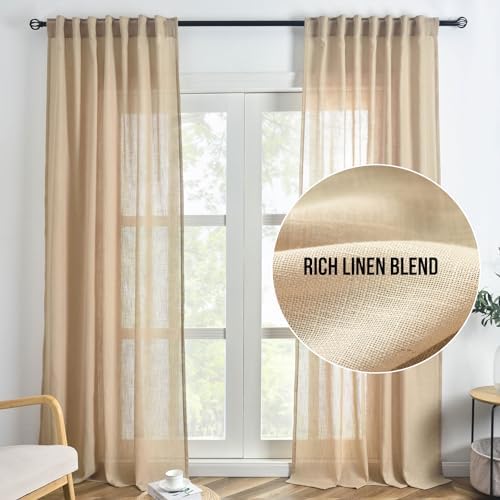 FINECITY Taupe Linen Curtains 63 Inch Length for Bedroom, 2 Panels