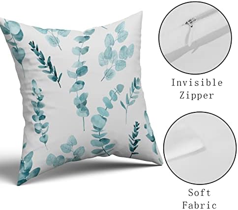 Teal Leaf Throw Pillow Coveras 20X20 Inch Spring Watercolor Eucalyptus