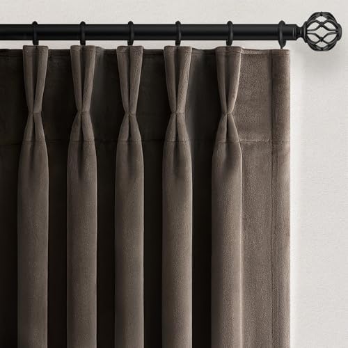 120 inch Brown Velvet Curtains Pinch Pleated Drapes with