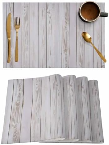 Placemats Set of 8, Wood Grain Rustic Woven Placemat, Linen Place Mats