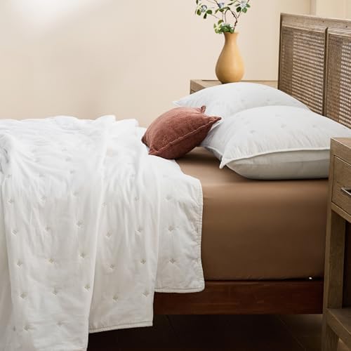 Bedsure PureWoven 100% Cotton Quilt Set Queen Size, Embroidery, White