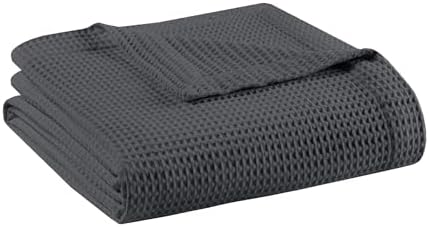 Madison Park Waffle Weave Blanket Cotton for Summer, King, Dark Grey