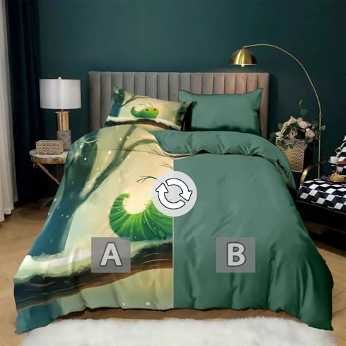 King Duvet Cover Set Cartoon Caterpillar Branch Soft Microfiber