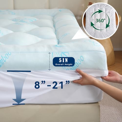 DOWNCOOL 5 Inch Cooling Queen Mattress Topper, Bamboo Viscose Air