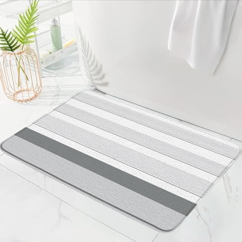 GCTNBJL Striped Gray and White Runner Bath Mat Modern Boho Farmhouse