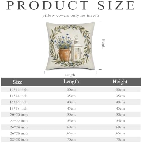 InkRain Farmhouse Harvest Pillow Cover Airy Olive Lantern Wreath Scene