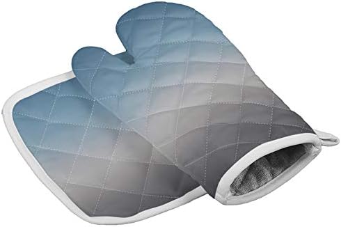 Quilted Cotton Terry Cloth Oven Mitt, Pot Holder Ombre Blue Grey