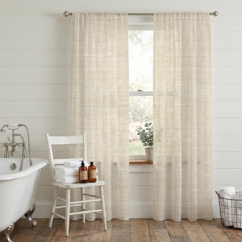 Sheer Curtains 108 Inches Long, Cream Light Filtering Window Curtains