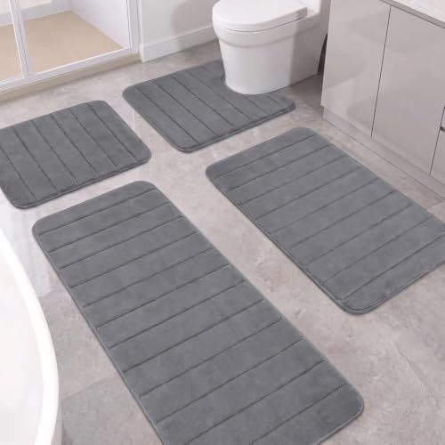 Flamingo P Memory Foam Bath Rug Set 4 Piece, Ultra Soft Bathroom Rugs