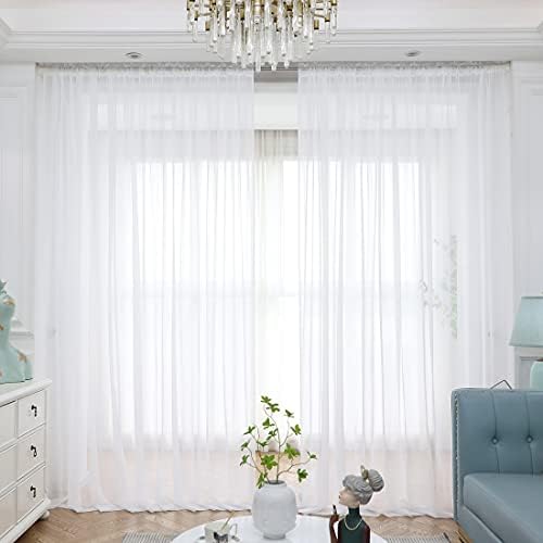 LONGTAI Window Ivory Sheer Curtains 108 Inches Long 2 Panels Sheer