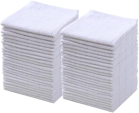 Oeleky Pack of 50 White Kitchen Dish Cloths, Cotton Shop Rags, 11x11