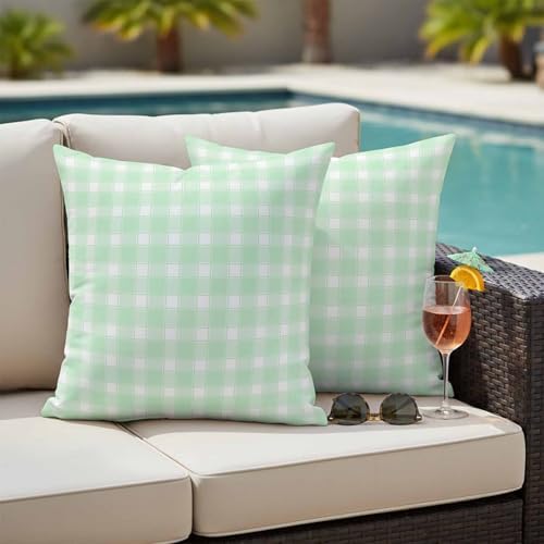 Outdoor Pillow Covers Modern Sage Green Buffalo Plaid Decorative Throw