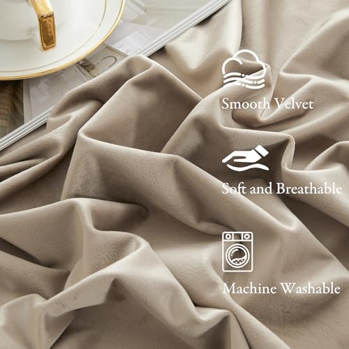 KGORGE Velvet Curtains Taupe Blackout 96 inches 2 Panels for Bedroom