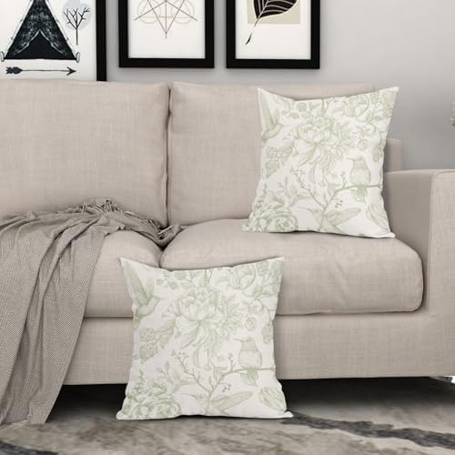 Chinoiserie Green White Floral Pillow Covers 22X22 Inch French Country