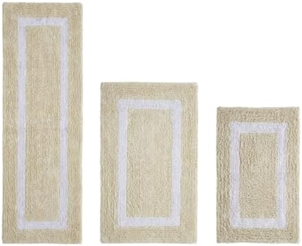 TRP Tufted Cotton Sand White Bathroom Rugs Sets 3 Piece