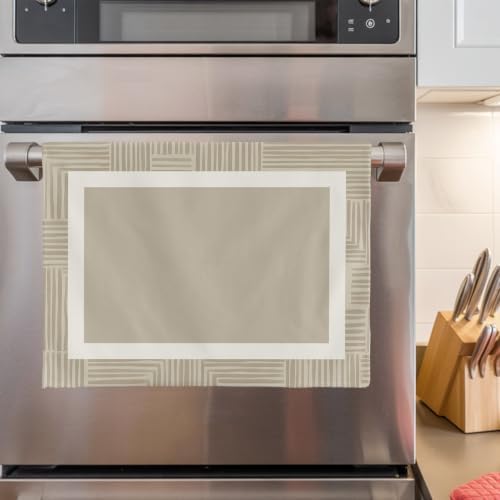 Beige Striped Kitchen Towels Set of 3, Absorbent Dish Towels for