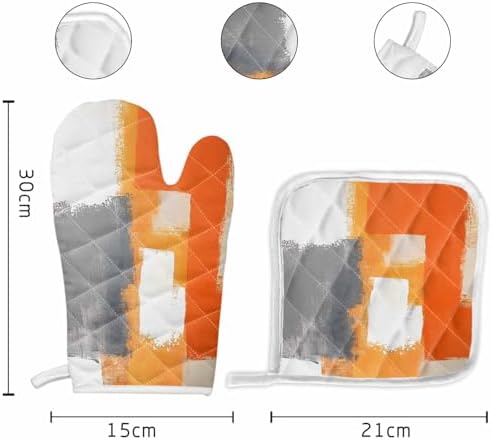 Quilted Cotton Terry Cloth Oven Mitt, Pot Holder Orange Gray Gradient