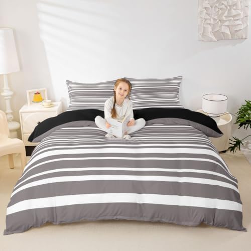 Erosebridal Geometric Striped King Duvet Cover for Kids Teens Adults