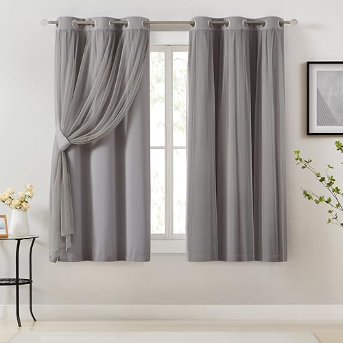 Bujasso Grey 90% Blackout Curtains with Sheer Overlay Mix and Match